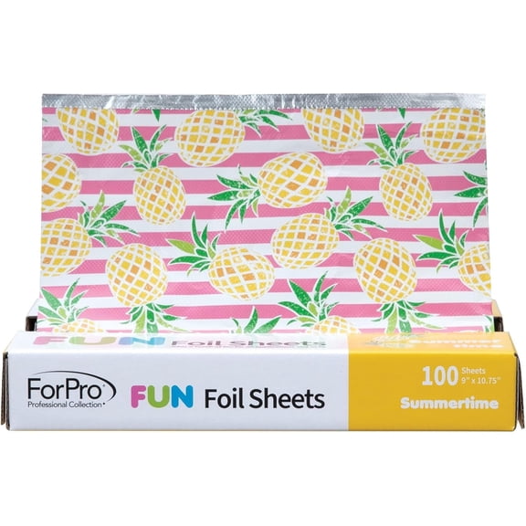 ForPro FUN Summertime 9" Foil Sheets, Aluminum Hair Foils for Color Application and Highlighting Services, Food Safe, Pop-Up Dispenser, 9 W x 10.75 L, 100-Count