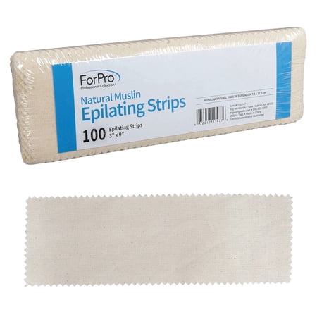 ForPro Natural Muslin Epilating Strips, Tear-Resistant, Pre-Cut Strips for Hair Removal, 3” W x 9” L, 100-Count