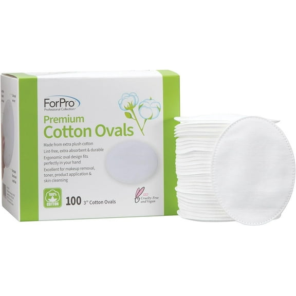 ForPro Premium 100% Cotton Ovals (100-Count), Ultra-Plush Extra-Absorbent Lint-Free 3" Cotton Pads for Makeup Removal, Skincare & Cleansing, Hypoallergenic, Vegan & Cruelty-Free