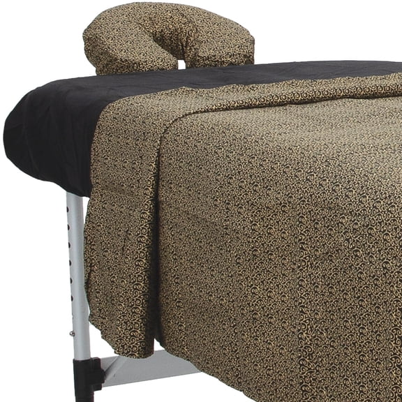 ForPro Premium Designer Microfiber 3-Piece Massage Sheet Set, Golden Swirl with Black Fitted Sheet