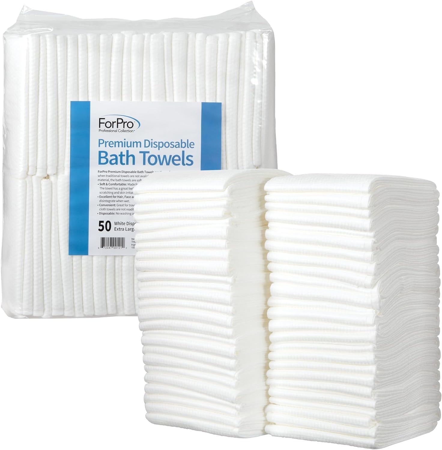 ForPro Premium Disposable Bath Towels, Salon & Spa Towels for Hair, Face, Body, Extra Large (15" x 31.5"), White, 50-Count
