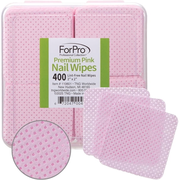 ForPro Premium Lint-Free Nail Wipes, 400-Count Non-Woven 2" x 2" Wipes for Removing Nail Polish, Pink