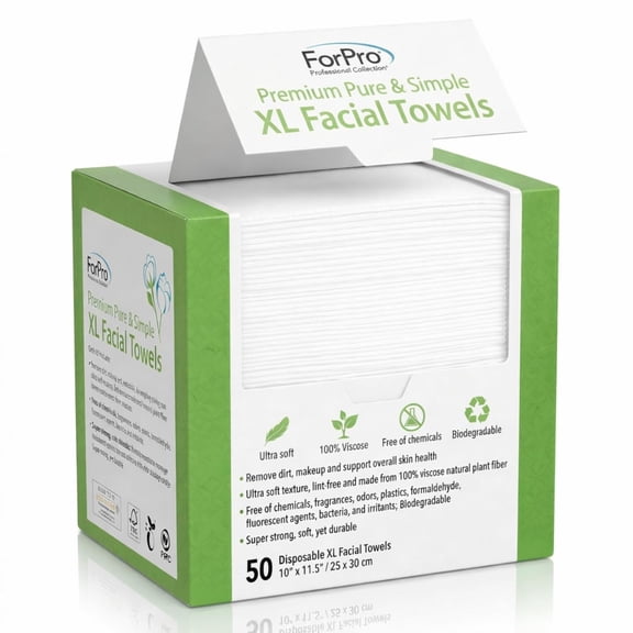 ForPro Premium Pure & Simple XL Facial Towels, Disposable Makeup Remover Dry Wipes, Ultra Soft Lint-Free Biodegradable Face Towels, 100% Vegan & Cruelty-Free, 50-Count