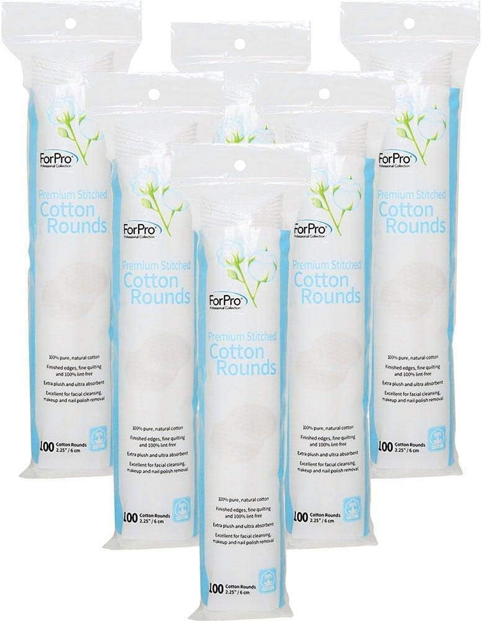 ForPro Premium Stitched Cotton Rounds, 100% Pure Cotton Pads for Removing Makeup, Nail Polish and Cleansing Face, 600-Count (Pack of 6-100 Cotton Rounds)