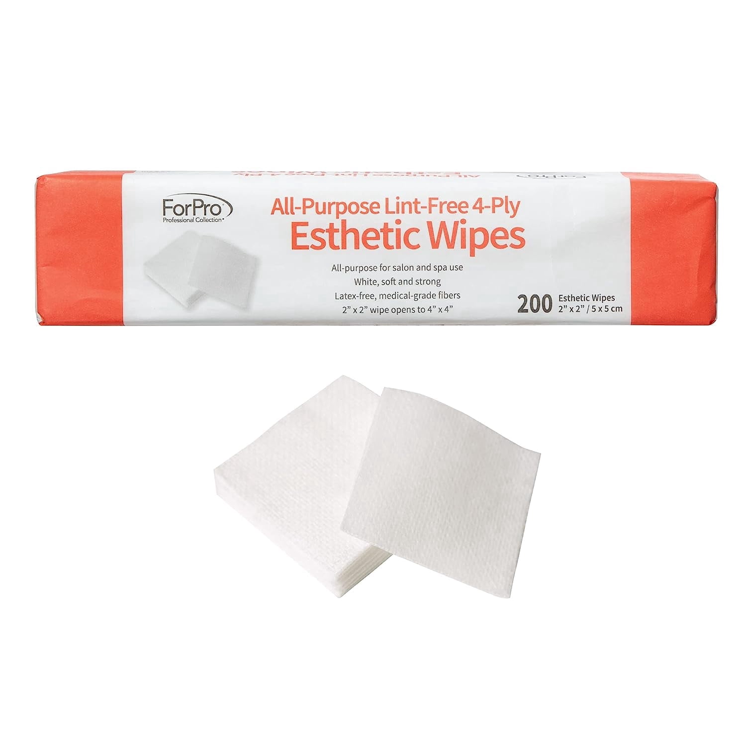 ForPro Professional Collection All-Purpose Lint-Free 4-Ply Esthetic Wipes, for Salon and Spa Use, Soft, Strong and Durable, Latex-Free, Medical-Grade Fibers, 2” x 2”, 200-Count