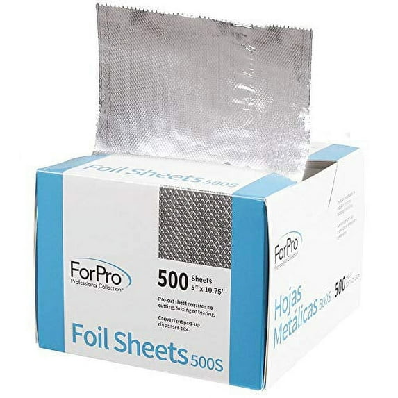 ForPro Embossed Foil Sheets 500S, 5” W x 10.75” L, 500-Count, Aluminum Foil, Pop-Up Dispenser, for Hair Color Application and Highlighting Services, Food Safe