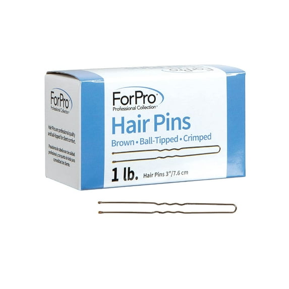 ForPro Professional Collection Hair Pins, Brown, Ball-Tipped, Crimped, Non-Damaging, 3” L, 1 lb, 16 Oz
