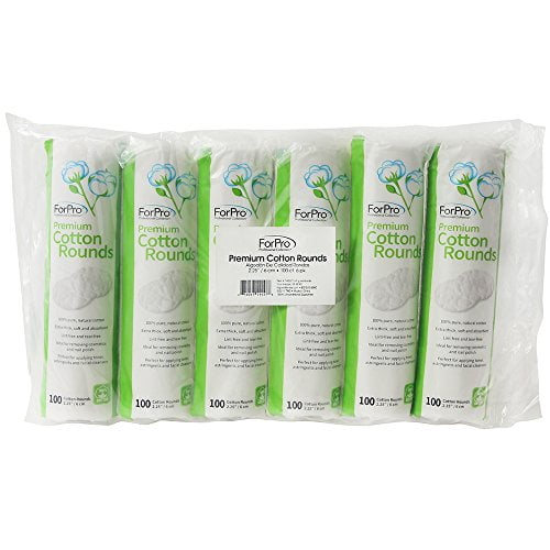 ForPro Professional Collection Premium Cotton Rounds, 100% Cotton, Non-Tearing, Lint-Free, for Cosmetic, Nail, and Personal Use, 2.25, 600-Count (Pack of 6-100 Cotton Rounds)