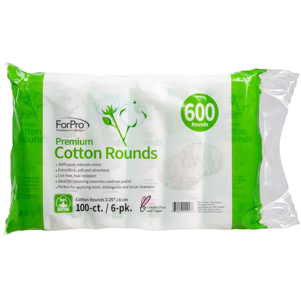 ForPro Professional Collection Premium Cotton Rounds, 100% Cotton, Non-Tearing, Lint-Free, for Cosmetic, Nail, and Personal Use, 2.25, 600-Count (Pack of 6-100 Cotton Rounds)