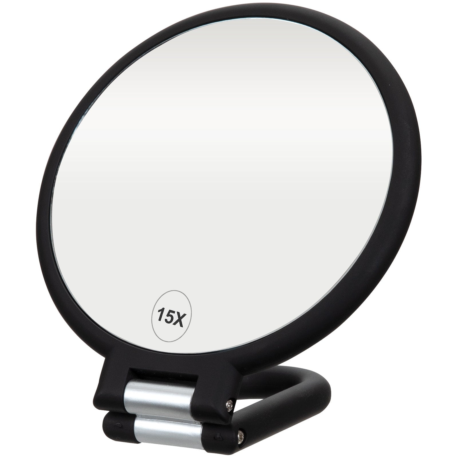 ForPro Professional Collection Premium Magnifying Handheld Mirror, 1X/15X Magnification Hand Mirror, Folding Adjustable Handle, for Makeup, Travel, Black