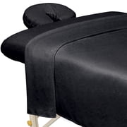 ForPro Professional Collection Premium Microfiber 3-Piece Massage Sheet Set for Massage Tables, Includes Flat Sheet, Fitted Sheet and Fitted Face Rest Cover, Black, (309898)