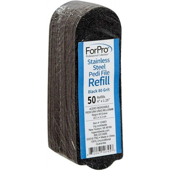 ForPro Professional Collection Stainless Steel Pedi File Refill, 80 Grit, Black, EZ-Strip Peel Pedicure Refill Pads, 1.25” W x 4” L, 50-Count