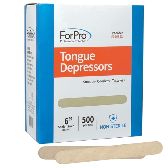 ForPro Senior Tongue Depressors, Large Wax Applicator Sticks, 6” Senior Sized, Non-Sterile, 500-Count