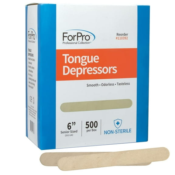 ForPro Senior Tongue Depressors, Large Wax Applicator Sticks, 6” Senior Sized, Non-Sterile, 500-Count