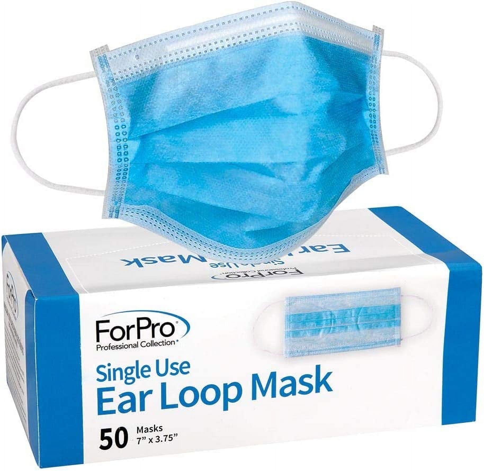 ForPro Single Use Ear Loop Mask, 3-Ply Disposable Non-Woven Face Mask, Latex-Free, Fiberglass-Free, Protects Against Pollen, Dust, 50-Count