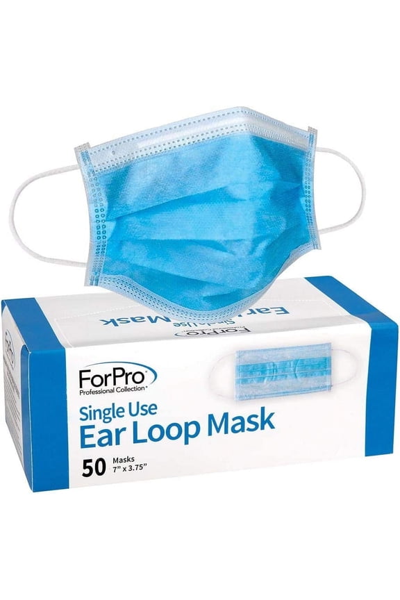 ForPro Single Use Ear Loop Mask, 3-Ply Disposable Non-Woven Face Mask, Latex-Free, Fiberglass-Free, Protects Against Pollen, Dust, 50-Count