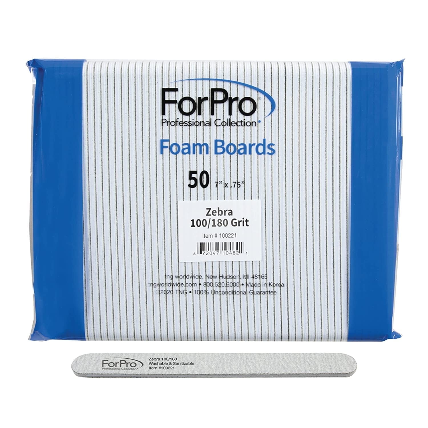 ForPro Zebra Foam Board, 100/180 Grit, Double-Sided Manicure Nail