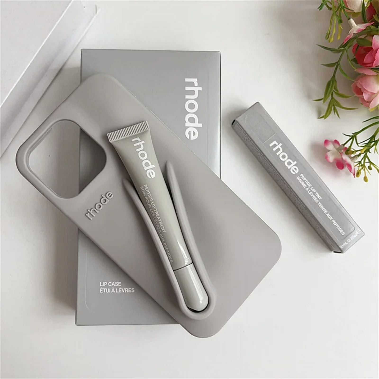 【お値下げ】rhode リップケース グレー　iPhone16promax ForRhode with Lip Gloss Phone Case for IPhone 16 15 14 13 12 11