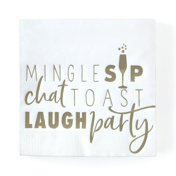 ForYourParty.Com Mingle and Sip Cocktail Napkins - White and Champagne
