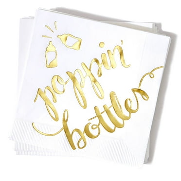 ForYourParty.Com Poppin' Bottles Party Napkins - White and Gold
