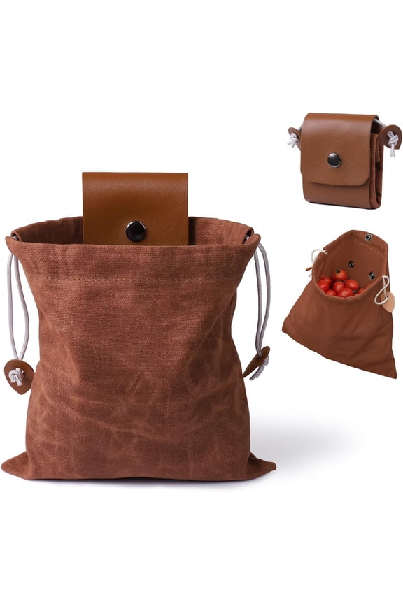 Foraging Bag Canvas Waist Pouch Foldable Harvest Bag Drawstring Storage Pouch for Fruit Vegetable Picking Camping Hiking