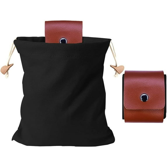Foraging Bag, Canvas Waxed Foraging Pouch Mushroom Bags Collapsible Bushcraft Leather Pu Hunting Belt Bag Hiking Pouch for Outdoor Traveling Camping (Black) 7.87x8.46"