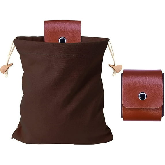 Foraging Bag, Canvas Waxed Foraging Pouch Mushroom Bags Collapsible Bushcraft Leather Pu Hunting Belt Bag Hiking Pouch for Outdoor Traveling Camping (Dark Brown) 7.87x8.46"