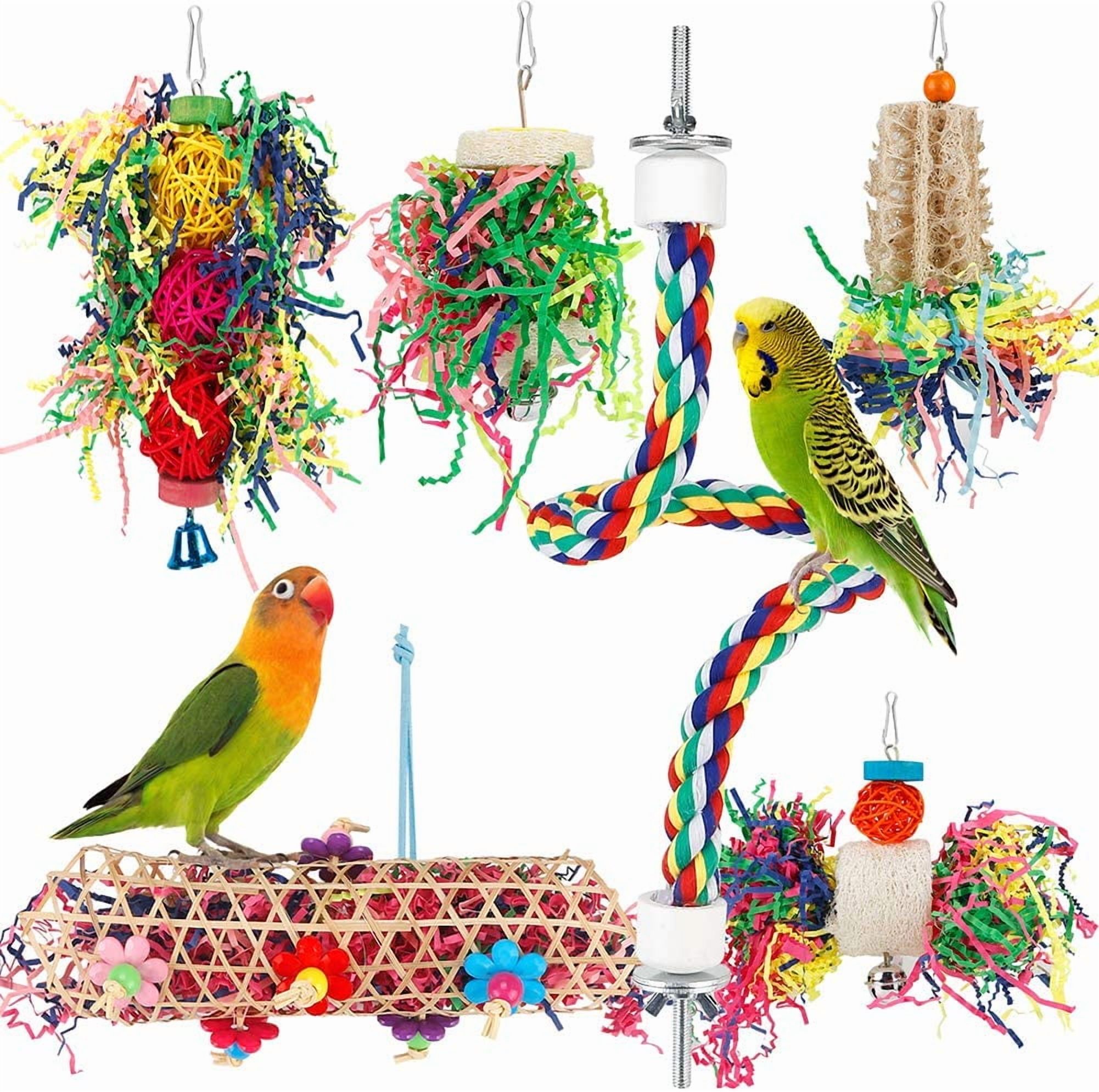 Image showcasing Foraging Bird Toys - Shredding Parakeet Toys with Rope Perch for Conure ...