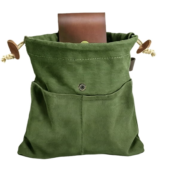 Foraging Canvas Pouch, Foldable Drawstring Berry Picking Bag with Waist Hanging Strap, 1 Pack, Outdoor Camping Harvesting Tool for Gathering Fruits Nuts Herbs