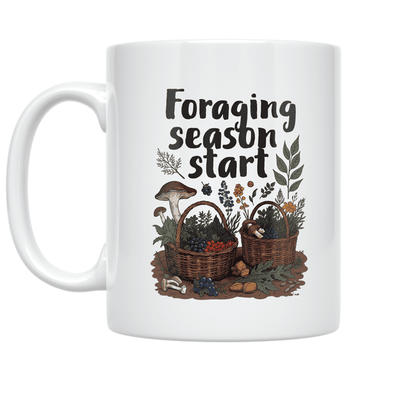 Foraging Season Start Sketch Design - Nature Enthusiast - 11 oz Ceramic Coffee Mug