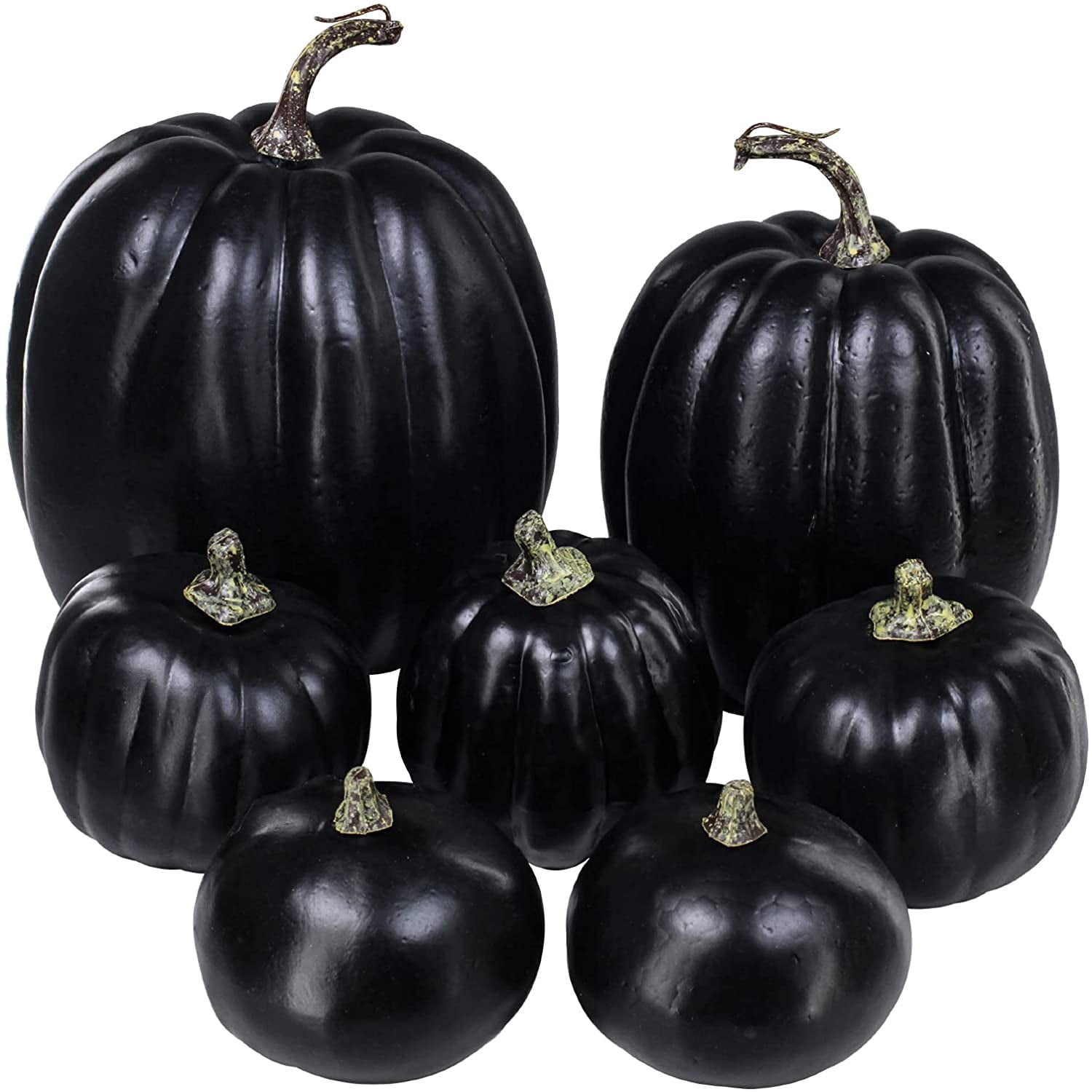 Foraging dimple 7 Pcs Assorted Artificial Black Pumpkins Halloween Faux