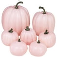 thumbnail image 1 of Foraging dimple 7 Pcs Assorted Sizes Fall Artificial Light Pink Pumpkins Harvest Faux Foam Pale Pink Pumpkins for Fall Autumn Season Halloween Thanksgiving Harvest Festive Tabletop Decoration, 1 of 14