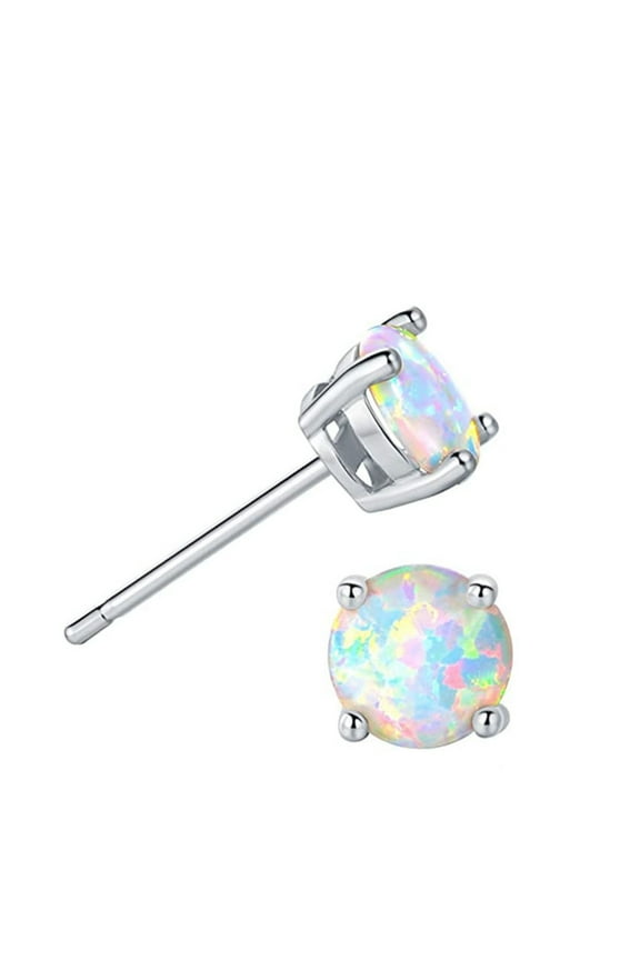 Opal Stud Earrings Sterling Fire Opal 925 Jewelry Round Opal Earrings