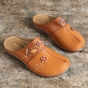 Foraging dimple Women Gracosy Clogs Shoes Leather Loafers Slip On Mules Antil Slip Beach Sandals Brown