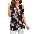 thumbnail image 1 of LilyLLL Womens Short Sleeve Cold Shoulder Loose Printed T-shirt Blouse Tops, 1 of 2