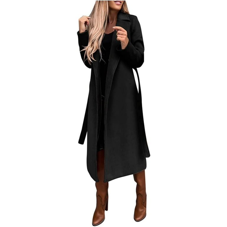 Womens long black wool coat uk discount