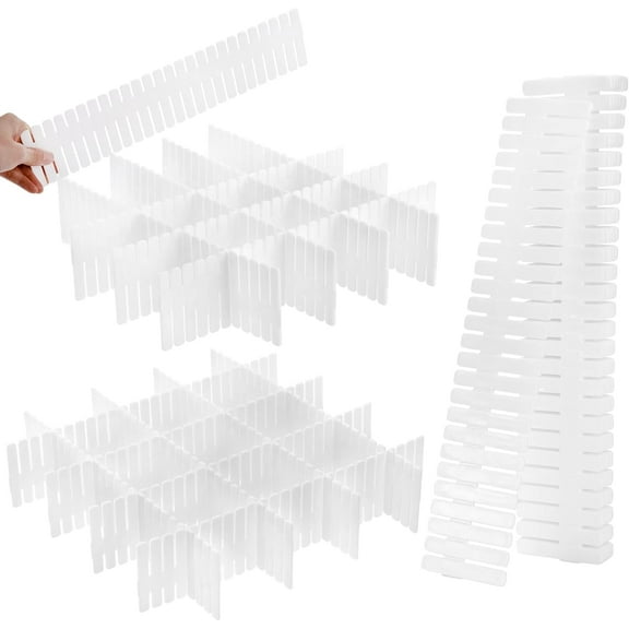 Foraineam 12Pcs Drawer Dividers, Adjustable DIY Grid Divider White Storage Organizer Separator, Socks Underwear Scarves Makeup Drawer Organizer Divider for Dresser Bedroom Office Kitchen Storage