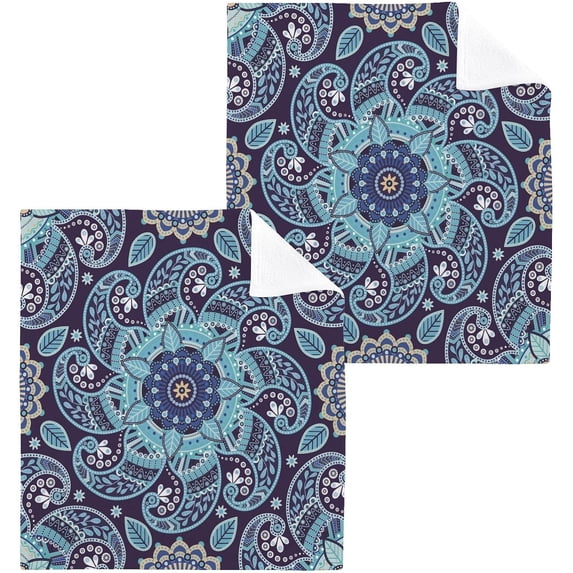 Foral Paisley Print Washcloth 12x12in Set, 4 Pack Absorbent Cotton Towel Square Kitchen Dishes Towels, Soft Cleaning Face Hand Towel Fast Drying