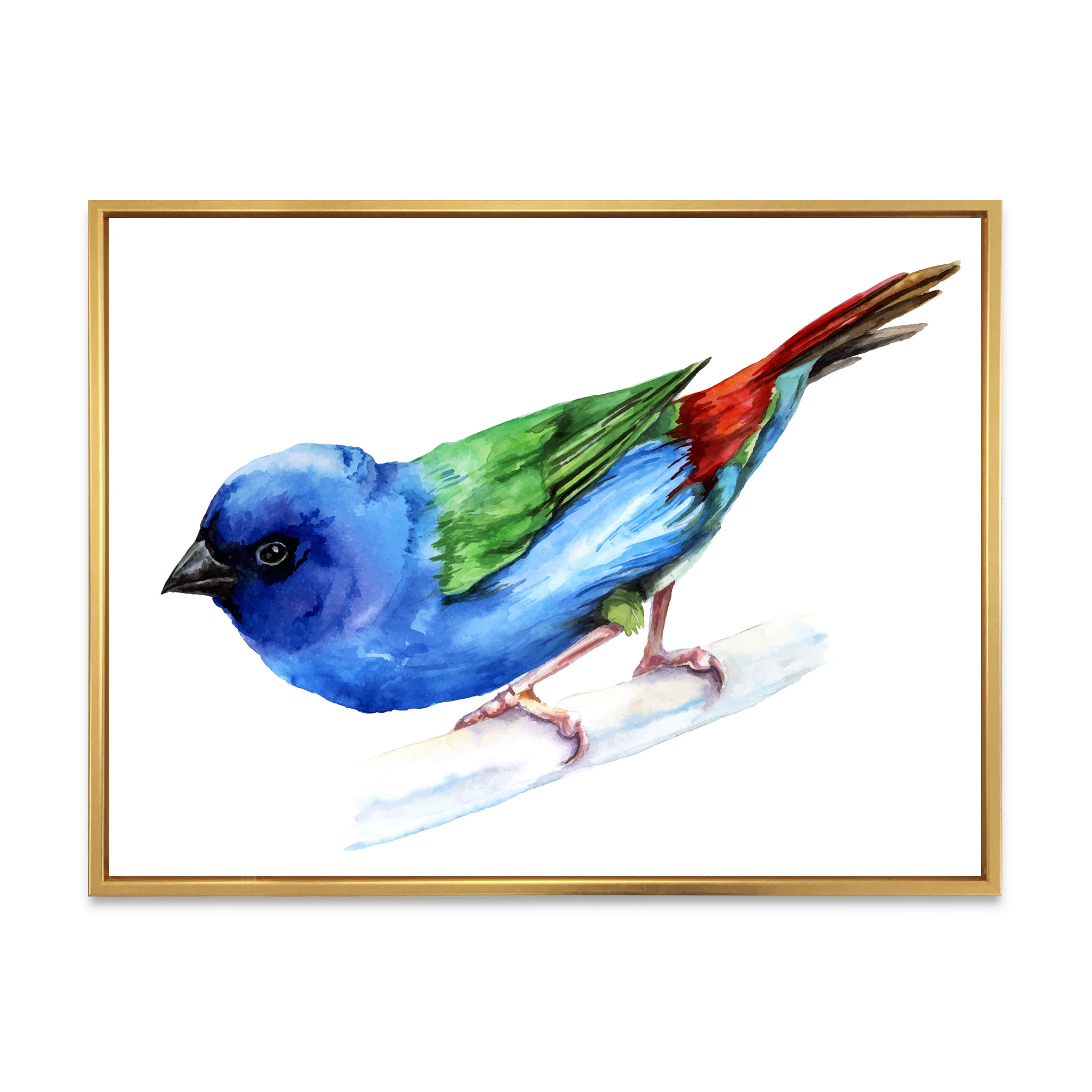 Forbes Finch Bird On Branch 32 in x 16 in Framed Painting Canvas Art Print, by Designart