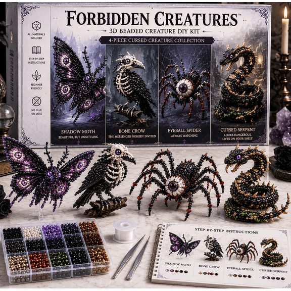 Forbidden Creatures 3D Beaded DIY Kit, Dark Fantasy Creature Craft Collection with Shadow Moth Bone Crow Eyeball Spider and Cursed Serpent