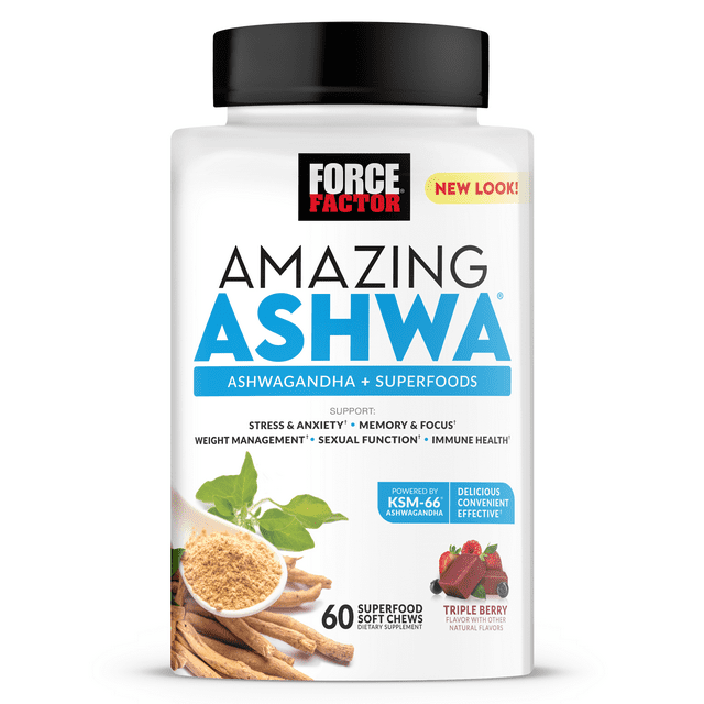 Force Factor Amazing Ashwa, Ashwagandha Stress Supplement, Triple Berry