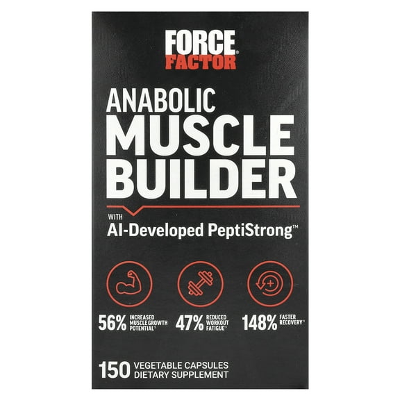 Force Factor Anabolic Muscle Builder With AI-Developed PeptiStrong, 150 Vegetable Capsules