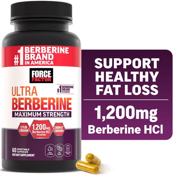 Force Factor Ultra Berberine Maximum Strength, 1200mg Berberine HCl with Ceylon Cinnamon & Chromax Chromium to Support Fat Loss, Metabolism & Weight Management, 60 Capsules
