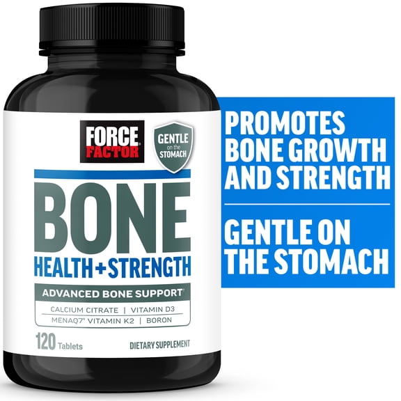 Force Factor Bone Health + Strength Tablets, 700mg Calcium with Calcium Citrate, Vitamin D3 & MenaQ7 Vitamin K2 (MK-7) to Build Bone Strength & Density, 120 Tablets