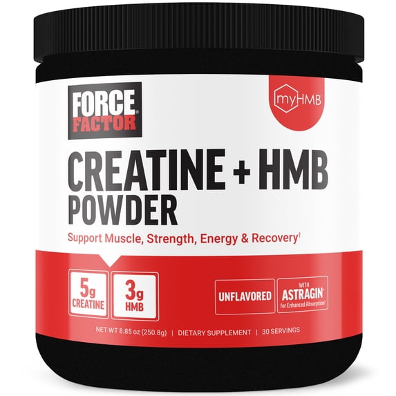 Force Factor Creatine HMB Powder Unflavored 5g Creatine 3g myHMB for Muscle Growth Strength and Recovery