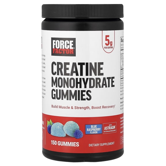 Force Factor Creatine Monohydrate Gummies, Blue Raspberry, 150 Gummies
