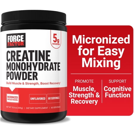 Creatine Monohydrate, Creatine Powder for Muscle Gain, More Strength, and Faster Workout Recovery, Clinically Studied Micronized Creatine 5g Dose Per Serving, Unflavored, 60 Servings by Force Factor