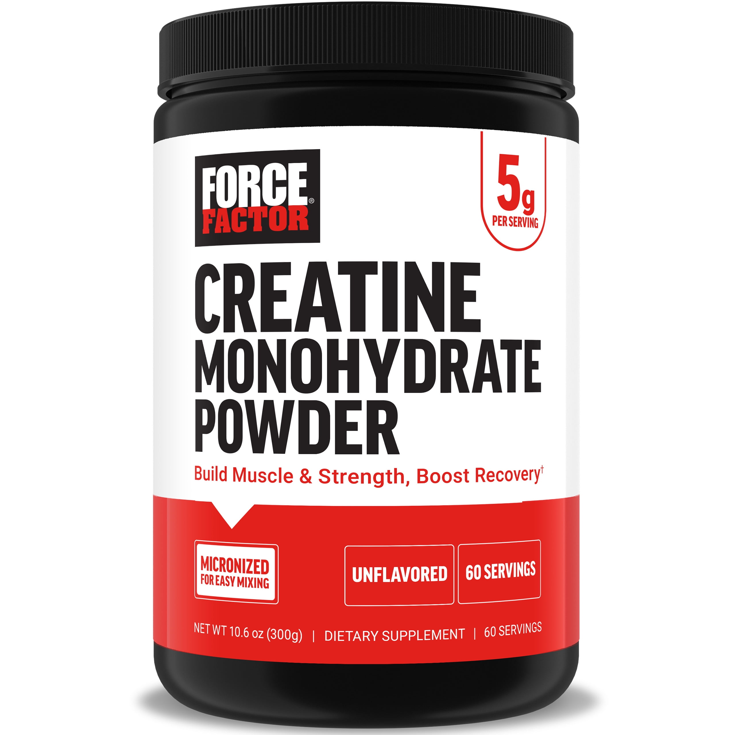 Creatine Monohydrate Powder, 5g Micronized Dose to Support Muscle Growth, Strength, Recovery, Cognitive Health & Memory, Unflavored, 100 Servings by Force Factor