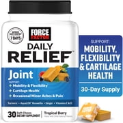 Force Factor Daily Relief Joint Support Soft Chews with Turmeric, Boswellia & Ginger for Mobility & Health, Tropical Berry, 30 Count