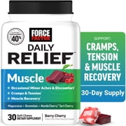 Force Factor Daily Relief Muscle Support, Magnesium Glycinate, Tart Cherry & Bromelain for Muscle Relaxation & Recovery, Berry Cherry, 30 Soft Chews